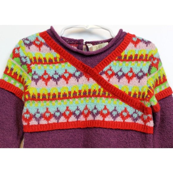 Deux Par Deux Toddler Girl Knit Sweater Dress Sz 3 Multicolor Nordic Stripes - Picture 2 of 7